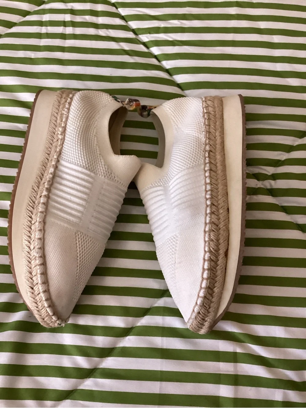 Sugar Cream Knit Espadrille Slip-Ons with Braided Jute Trim